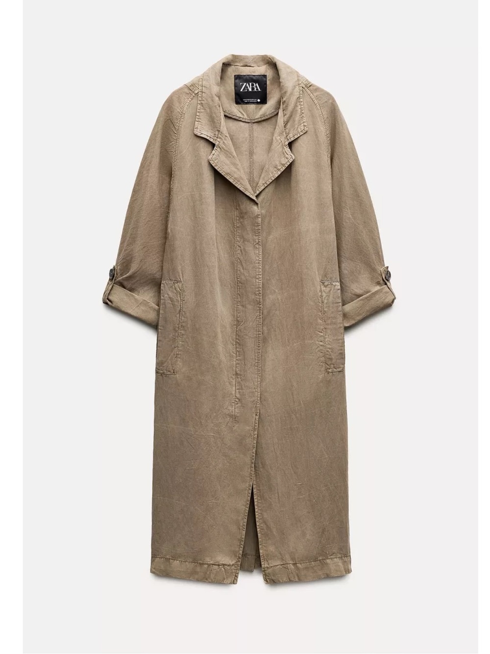Zara Long Taupe Open-Front Trench Coat